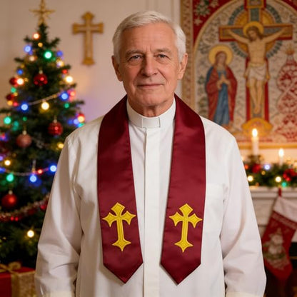 Choir Stole with Cross Embroidery for Church, Ideal for Costume,72" - color: Maroon