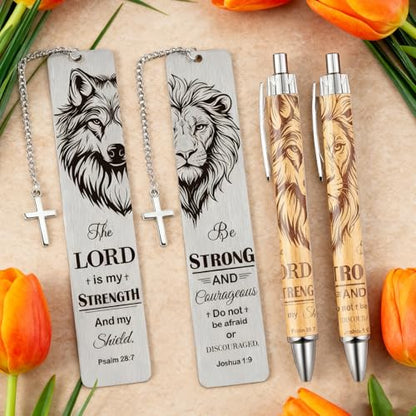 Christian Bookmark with Pen Gifts - Inspirational Religious Gift for Book Lovers, Bible Verse Christmas Birthday Appreciation Retirement Encouraging Graduation Present for Men Women Friends