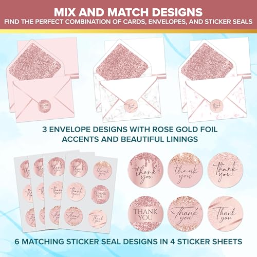 Decorably 24 Pack Glittery 6x4in Pink Rose Gold Thank You Cards - style: Rose Gold
