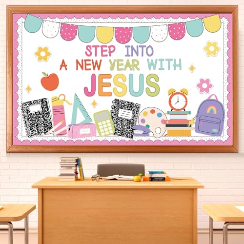 Christian Bulletin Board Set Back to School Classroom Decorations Religious Bulletin Board Christian Classroom Decor Jesus Cutouts Border for Sunday School VBS Church Chalkboard Wall Decor(Colorful) - color: Colorful
