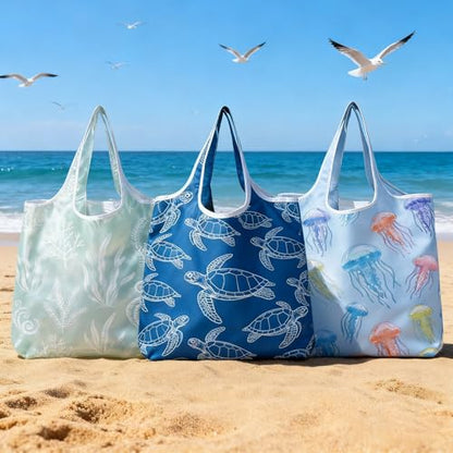 6 Pack Foldable Shopping Bag, Reusable Shopping Bag - color: Ocean