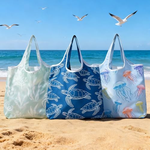 6 Pack Foldable Shopping Bag, Reusable Shopping Bag - color: Ocean