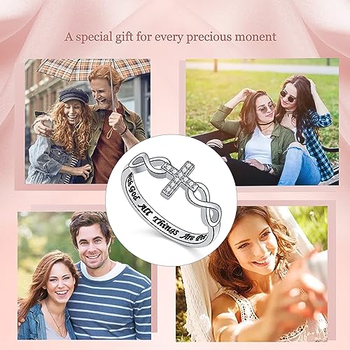 Alphm S925 Sterling Silver Christian Cross Infinity Inspirational Faith Bible Verse Ring for Women Teen Jewelry - size: 7