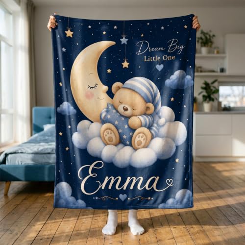 Personalized Baby Blanket With Name, Custom Baby Blankets Gift for Boy Girl - color: Night Navy, size: Bear