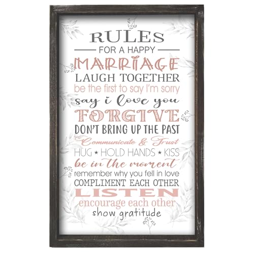 Rules for A Happy Marriage Framed Wall Plaque in Solid Wood Material 16x9.5 Inches Vertical - Bridal Shower Gift for Couples Wife Husband - Affirmation Inspiring Home Decor Newlywed - color: Rustic Marriage Rules