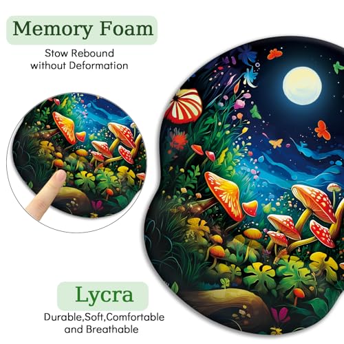LIMKRIAN Mushroom Ergonomic Mouse Pad with Gel Wrist Rest, 9.8 x 8.6 in - color: Beautiful Mushrooms