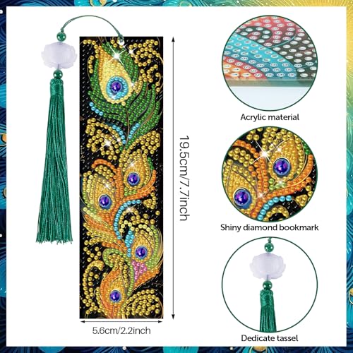 8 Pieces Christian Bible Verse Diamond Art Bookmarks 5d Christian Beaded Bookmark Acrylic Tassel Bookmark for DIY Making Beginners Adults Arts Craft Supplies (Feathers) - color: Feathers