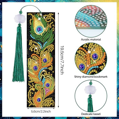 8 Pieces Christian Bible Verse Diamond Art Bookmarks 5d Christian Beaded Bookmark Acrylic Tassel Bookmark for DIY Making Beginners Adults Arts Craft Supplies (Feathers) - color: Feathers