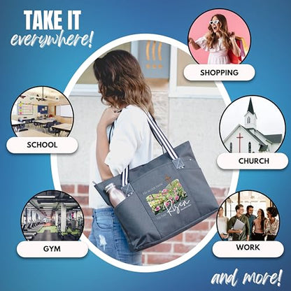 Brooke & Jess Designs Church Bags for Women - Bible Tote Bags for Women, Large Tote Bag for Womens with Zipper - color: Black Tessa He is Risen