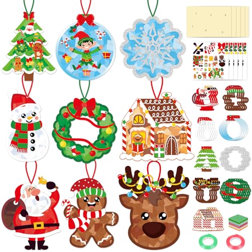 Renbuzhu 36PCS Christmas Crafts Bulk: Xmas Paper Suncatchers DIY Kit for Winter Holiday Activities Decorations, Window Stained Glass Effect Art Ornaments - style: christmas holiday