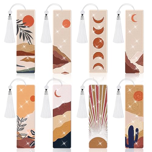 8 Pieces Christian Bible Verse Diamond Art Bookmarks 5d Christian Beaded Bookmark Acrylic Tassel Bookmark for DIY Making Beginners Adults Arts Craft Supplies (Boho) - color: Boho