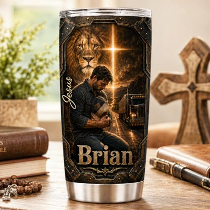 Personalized Christian Gifts For Men - A Child Of God Man Of Faith Warrior Christ Tumbler V2 - Faith Religious Bible For Dad, Husband, Grandpa on Fathers Day, Christmas, Birthday - color: CH-VAR-02