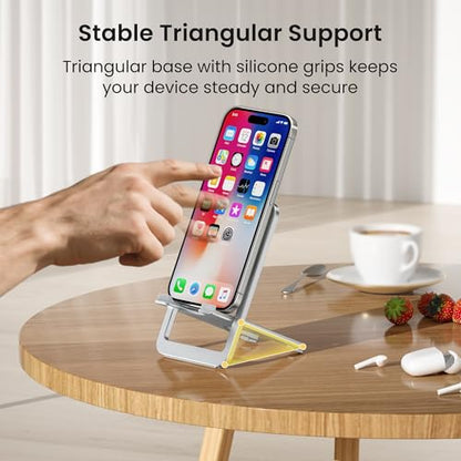 Itramax Phone Stand for Desk Foldable Desktop Holder Adjustable Phone Mount - color: Silver – for Phone (Max 400g)