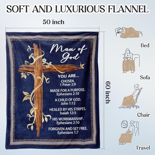Christian Gifts for Men, Pastor Gifts - Blanket with Bible Verse 60"x50" - size: Christian Men