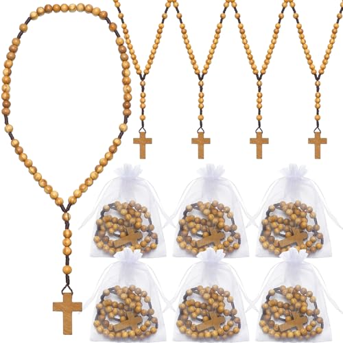 12 Set Olive Wood Catholic Rosary Beads Bulk with Organza Bag