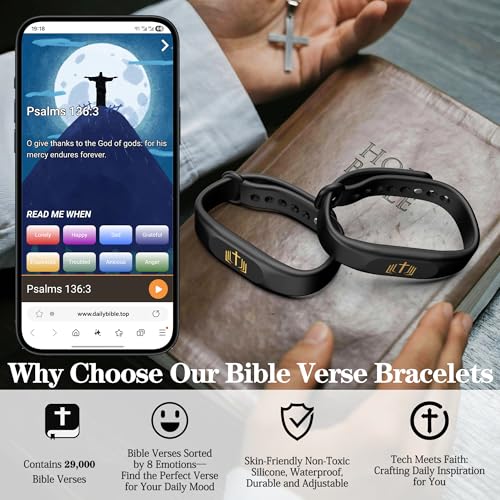 Bible Verse Bracelet,Silicone Daily Bible Verse Bracelet,NFC-Enabled Jesus Bracelets for IOS and Android,Christian Gifts for Women,Birthday Gifts for Women,Men,Teens.Gift For Mom and Father - color: Blaack