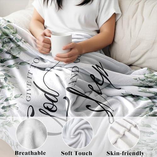 Christian Bible Verse Blanket, Christian Gifts for Women Men, Give It to God and Go to Sleep Religious Scripture Throw Blankets for Home Bedroom Living Room Couch Sofa, 50x60 Inches - color: Give It to God