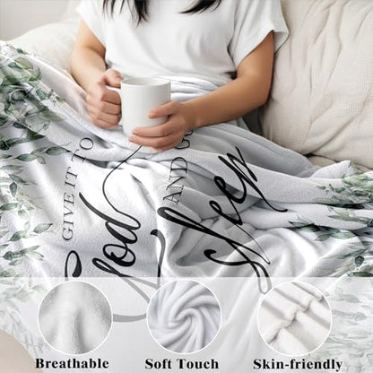 Christian Bible Verse Blanket, Christian Gifts for Women Men, Give It to God and Go to Sleep Religious Scripture Throw Blankets for Home Bedroom Living Room Couch Sofa, 50x60 Inches - color: Give It to God