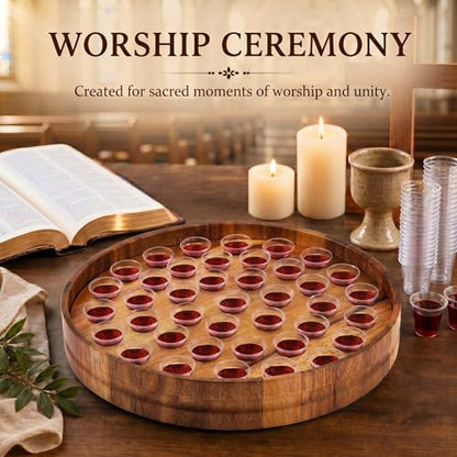 Zhehao 1 Pcs Wood Communion Tray Set with Disposable Cups Church Serving Plate Christian Church Supplies for Sunday Service, Fellowship and Ministry (Acacia Wood) - color: Acacia Wood