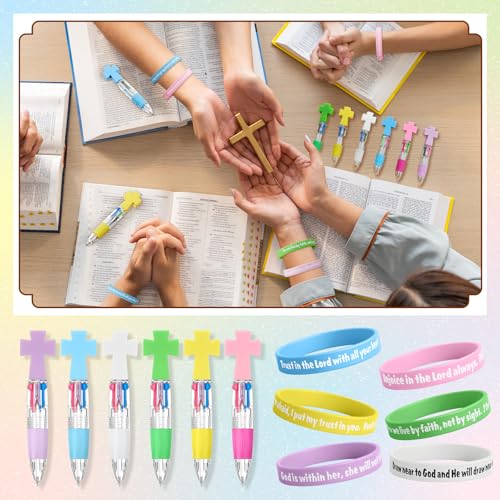 Kosiz 72 Pcs Sunday School Prizes, 36 Bible Verse Jesus Bracelets 36 Cross Ballpoint Pens, Religious Gifts Bulk for Christian Party Favors, Church Events, Vbs, Christian Gifts for Back to School