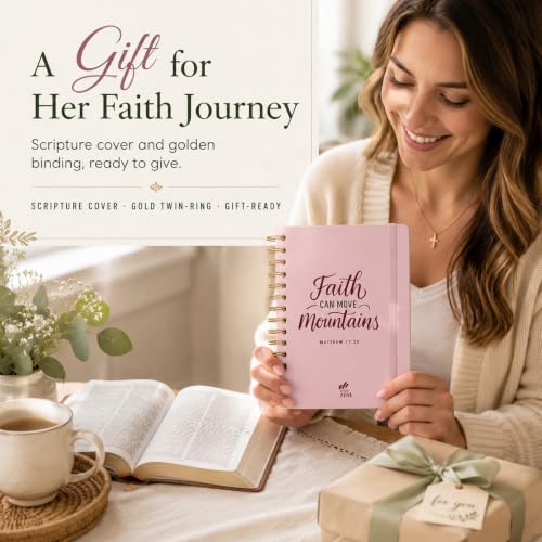 Hardcover Blank Christian Notebook – 140 Pages - Matthew 17:20 - color: Faith_Pink
