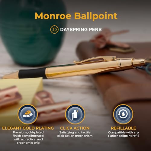 Dayspring Pens Monroe Click Action Metal Ballpoint Pen in 18K Gold Finish - color: Gold, style: Non Customized