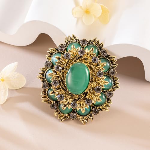 SELOVO Jewelry Victorian Style Oval Brooch Pin for Women Jewelry - color: Green