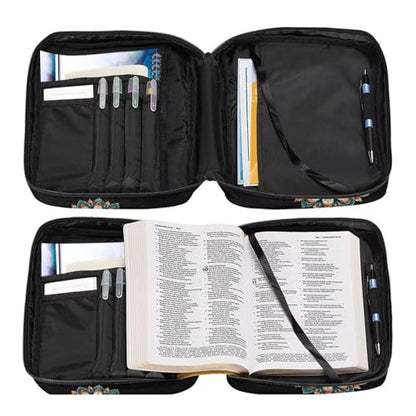 Suobstales Boho Mandala Print Bible Cover Carrying Book Case for Women Men Be Still and Know That I am God Lightweight Bible Bag Bible Protective with Handle and Zippered Pocket - color: Boho Mandala - Be Still and Know That I Am God