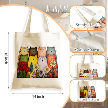 Aesthetics Canvas Tote Bag - Art Design Gift for Women, Reusable Purse Tote Bag with Inner Zip Pocket - style: Cat-03