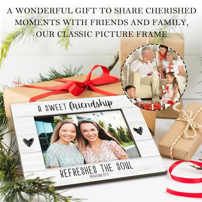 Christian Friendship Gifts for Women Picture Frame, Gifts for Christian Women Friends, a Sweet Friendship Refreshes the Soul Bible Verse Photo Frame 4x6 Horizontal Photo for Tabletop Display