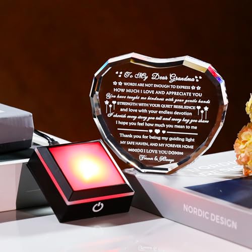 Arikyrist Gifts for Grandma with Colorful Light Base Great Grandma Birthday Gifts from Granddaughter Crystal Keepsake Best Gift Idea for Grandmother on Mother's Day Christmas Valentines - color: Grandma Gifts + Light Base