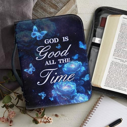 Dellukee Bible Cover for Women Blue Butterfly Flowers God is Good All The Time Print Leather Bible Bag Study Book Case Covers - color: Blue Butterfly Flowers God is Good, size: Large-bible size ≤9.2*6*1.6 inch