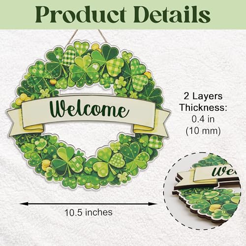 Welcome St. Patrick’s Day Shamrock Wreath Door Sign, Lucky Irish Green Clover Hanging Decor, St Patricks Day Gifts & Accessories for Front Door, Home, Housewarming - color: Welcome