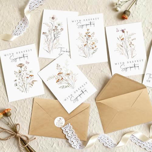 24 Pcs Bulk Sympathy Cards with Envelopes, Condolence Cards with 6 Designs