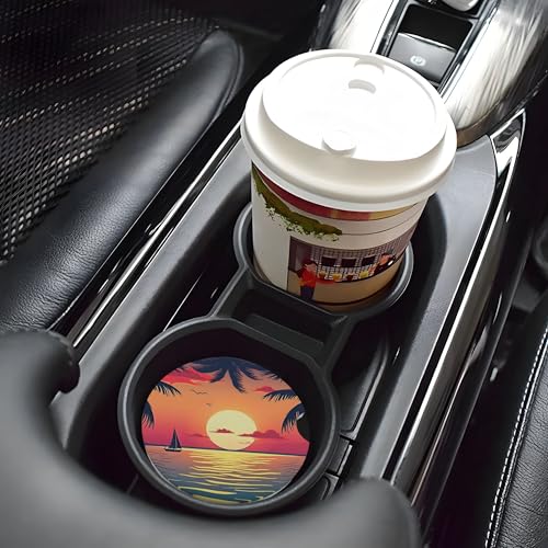 Beach Sunset Car Cup Holder Coasters 2 Pack 2.63" for Women - color: Orange