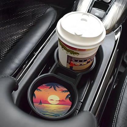 Beach Sunset Car Cup Holder Coasters 2 Pack 2.63" for Women - color: Orange