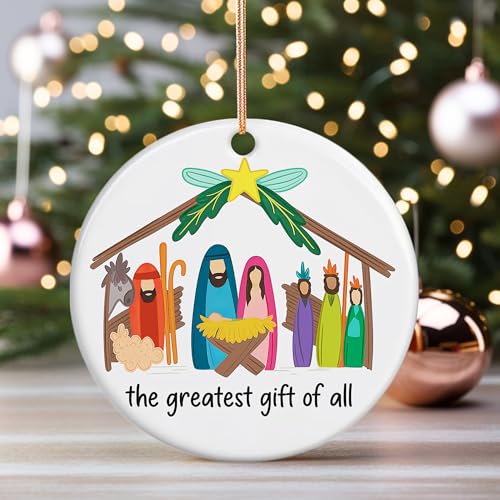 Nativity Scene Christmas Ornament 2025 – Ceramic 3 Inch Round Ornament Double Sided – Religious Holiday Tree Decoration with Baby Jesus, Holy Family & Wise Men – Christian Catholic Gift Keepsake(Q-12) - color: Q-12