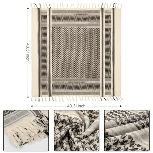 Aonal Military Shemagh Tactical Desert Scarf, Keffiyeh Scarf for Men - color: X-khaki & Black