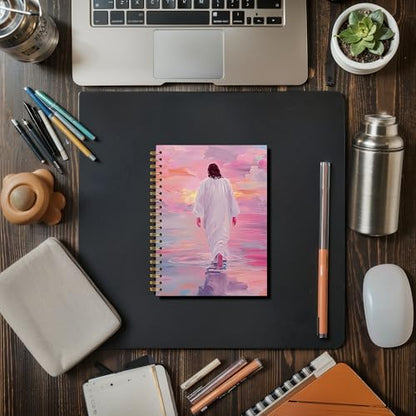 Jesus Walking on the Water Pink Jesus Christian Spiral Notebook Journal,Christian Jesus Church Prayer Notebook Gift for Women Girls, 5.5 x 8.3 Inches - color: 01Child