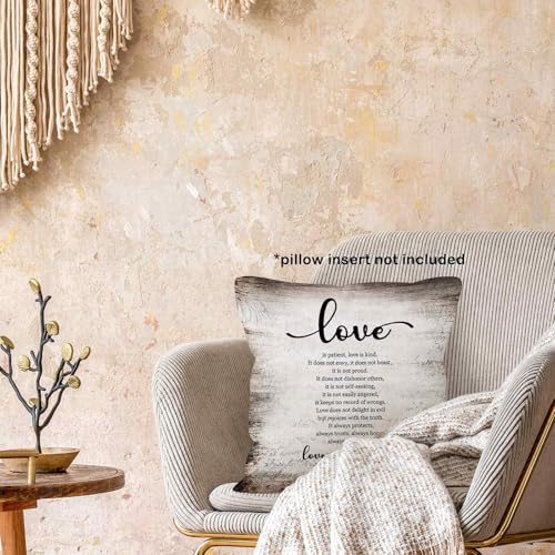 Vintage Christian Bible Verse Love Never Fails Throw Pillow Covers 18x18, Rustic Scripture Corinthians Decor Pillow Cases for Bedroom Living Room, Religious Decorative Pillowcase for Couch Bed - color: Christian-04