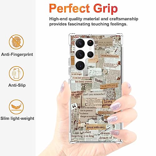 Old Newspaper Collage Case for Samsung Galaxy S22 Ultra,Aesthetic Vintage Retro Pattern,Soft TPU Full Cover for Galaxy S22 Ultra - color: Old Newspaper