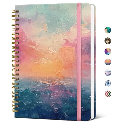 Taja Lined Spiral Journal for Women, A5 Cute Hardcover Notebook for Work - color: A-Sunset