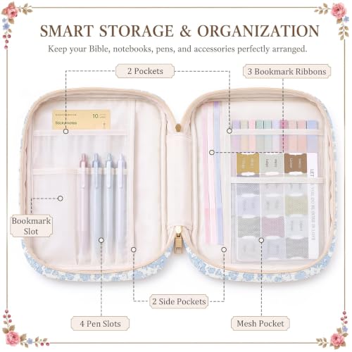 Britimes Bible Cover Case for Women, Bible Cover with Accessories, Blue - color: Light Blue Floral
