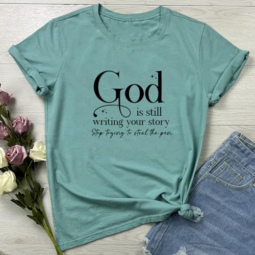 LOOKFACE Womens God is Still T Shirt Comfy Tops Graphic Tees - color: Light Green, size: XX-Large