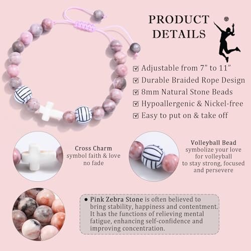 Baseball/Basketball/Soccer/Softball/Volleyball Bracelet for Girls Women- Cross Charm Beaded Bracelets, Christmas Birthday Easter Graduation Gifts for Daughter Granddaughter Niece Sister Coach - style: Volleyball