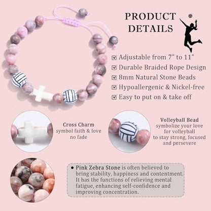 Baseball/Basketball/Soccer/Softball/Volleyball Bracelet for Girls Women- Cross Charm Beaded Bracelets, Christmas Birthday Easter Graduation Gifts for Daughter Granddaughter Niece Sister Coach - style: Volleyball