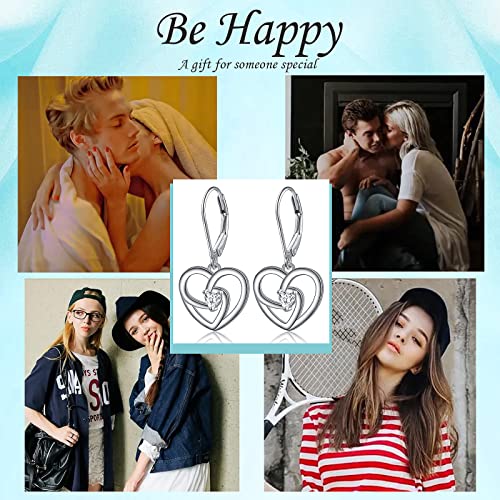S925 Sterling Silver Heart Dangle Drop Earrings for Women Jewelry Gift - style: Heart CZ