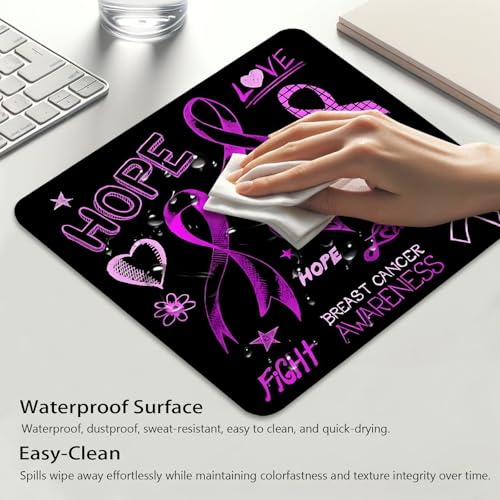 Breast Cancer Awareness Hope Love Fight Mouse Pad, Black Purple Desk Mat - color: Black Purple