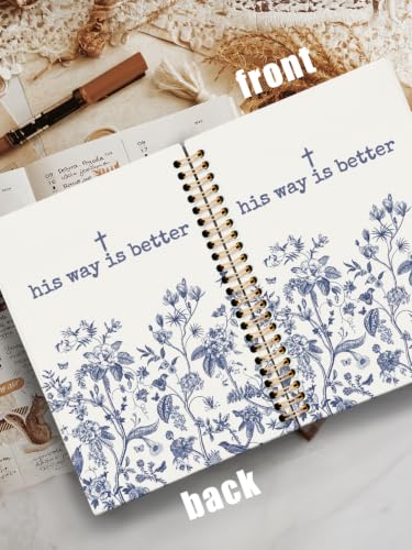 ISANOU Blue Chinoiserie Floral Christian Notebook Journal for Women 5.5x8.3 - color: his way is better
