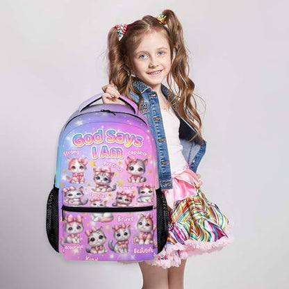 Kids Backpack for Girls 6-8, Cat Primary Backpacks Back to School Supplies - color: Pink